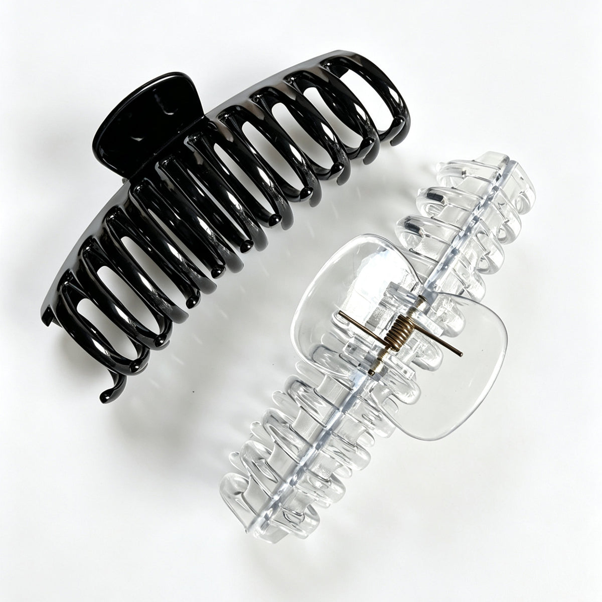 Jumbo 5.5" Glossy Hair Claw Clips for Thick Hair - Extra Large Non-Slip Jaw Clips (2-Piece Set - Jet Black & Crystal Clear)