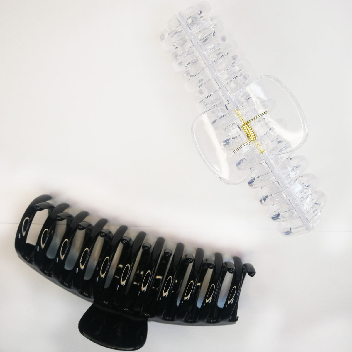 Jumbo 5.5" Glossy Hair Claw Clips for Thick Hair - Extra Large Non-Slip Jaw Clips (2-Piece Set - Jet Black & Crystal Clear)