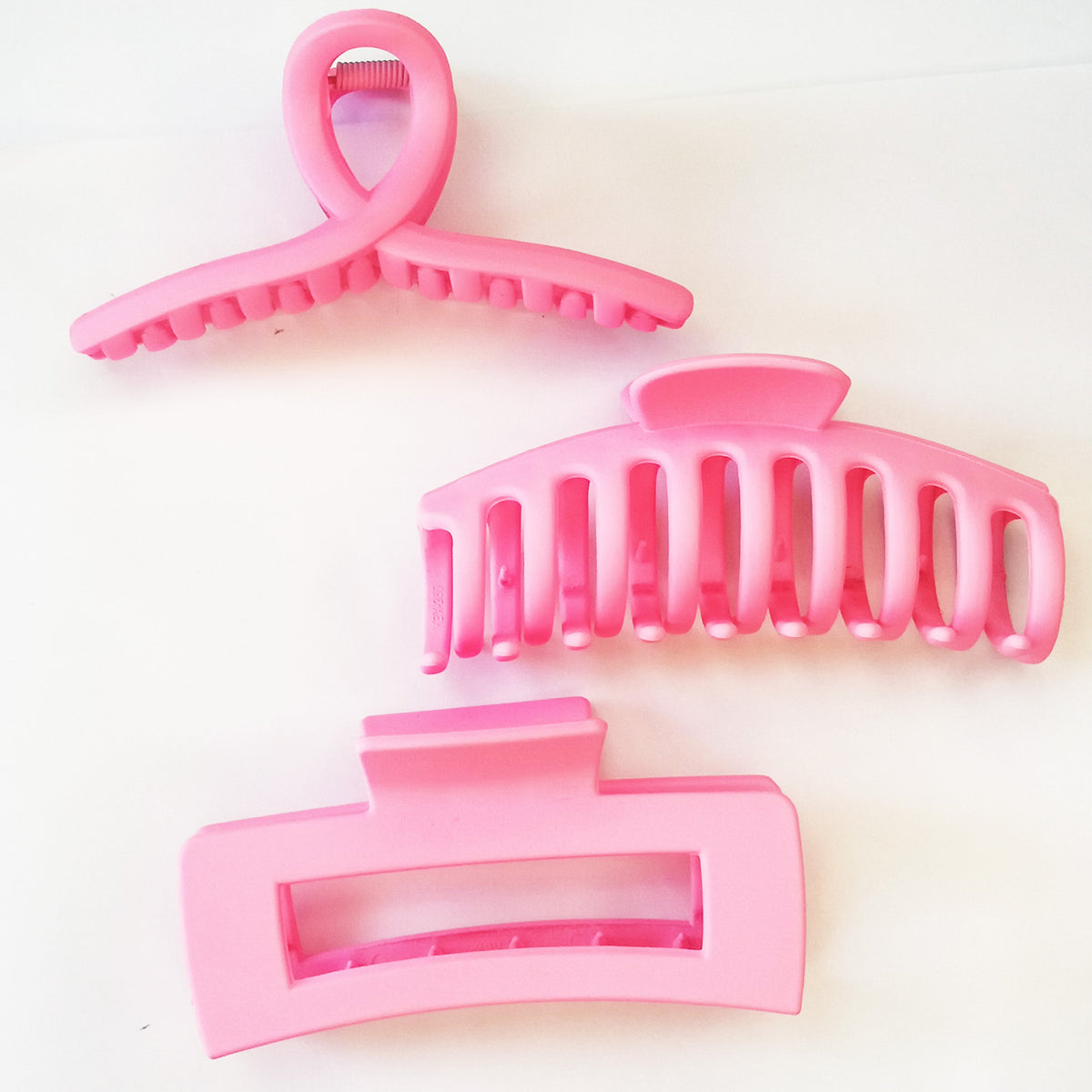 Large Matte Pastel Pink Hair Claw Clips - Aesthetic Non-Slip Barrettes for All Hair (3-Piece Set with Black Velvet Gift Pouch)