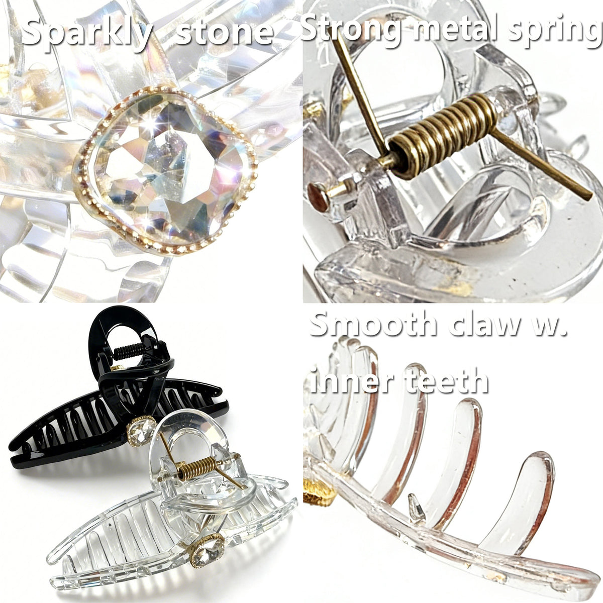 Sparkling Crystal Hair Claw Clips - 4.3" Large Non-Slip Butterfly Hair Clamps (2-Pack)