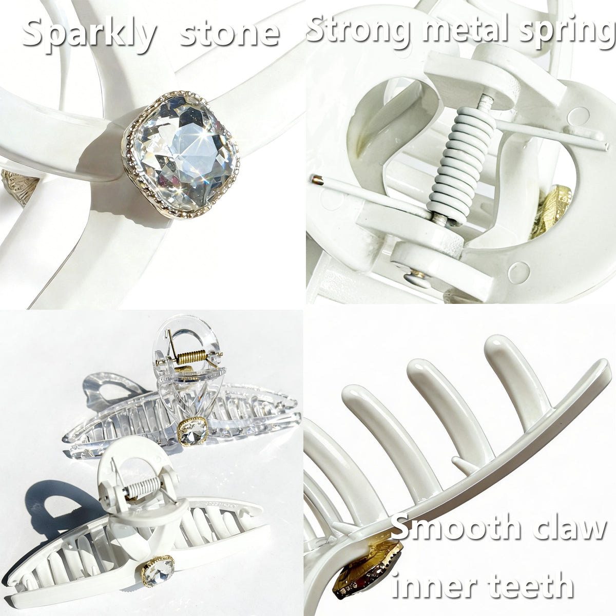 Sparkling Crystal Hair Claw Clips - 4.3" Large Non-Slip Butterfly Clamps (2-Pack, Clear & White)