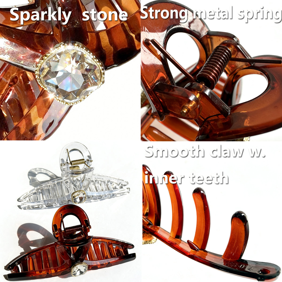 Sparkling Crystal Hair Claw Clips - 4.3\" Large Non-Slip Hair Butterfly Clamps (2-Pack, Clear & Tortoiseshell Amber)