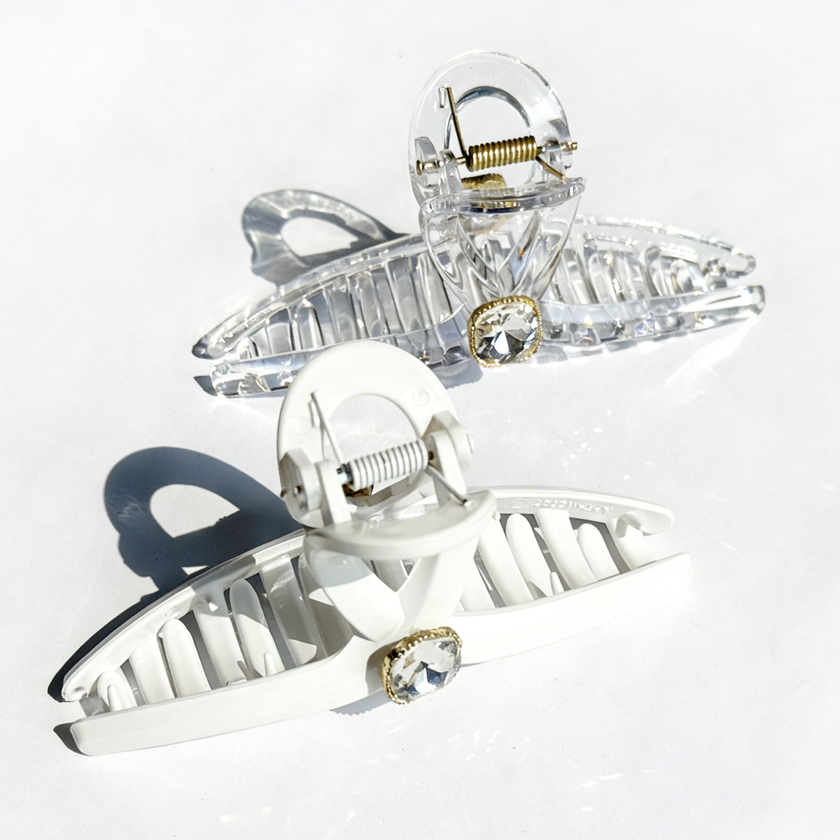 Sparkling Crystal Hair Claw Clips - 4.3" Large Non-Slip Butterfly Clamps (2-Pack, Clear & White)