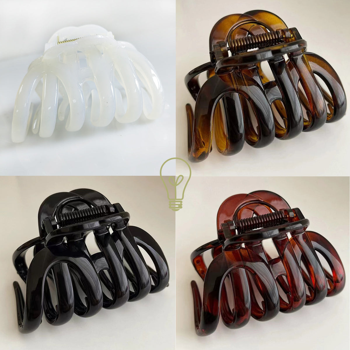 Large Octopus Hair Claw Clips - 3.74" French Spider Hair Barrettes for Thick Hair (4-Pack, Black, Amber, Mahogany Tortoise & Pearl White)