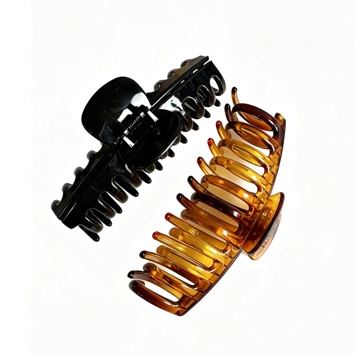 Jumbo 5.5" Glossy Hair Claw Clips for Thick Hair - Extra Large Non-Slip Jaw Clips (2-Piece Set - Jet Black & Amber Tortoise)