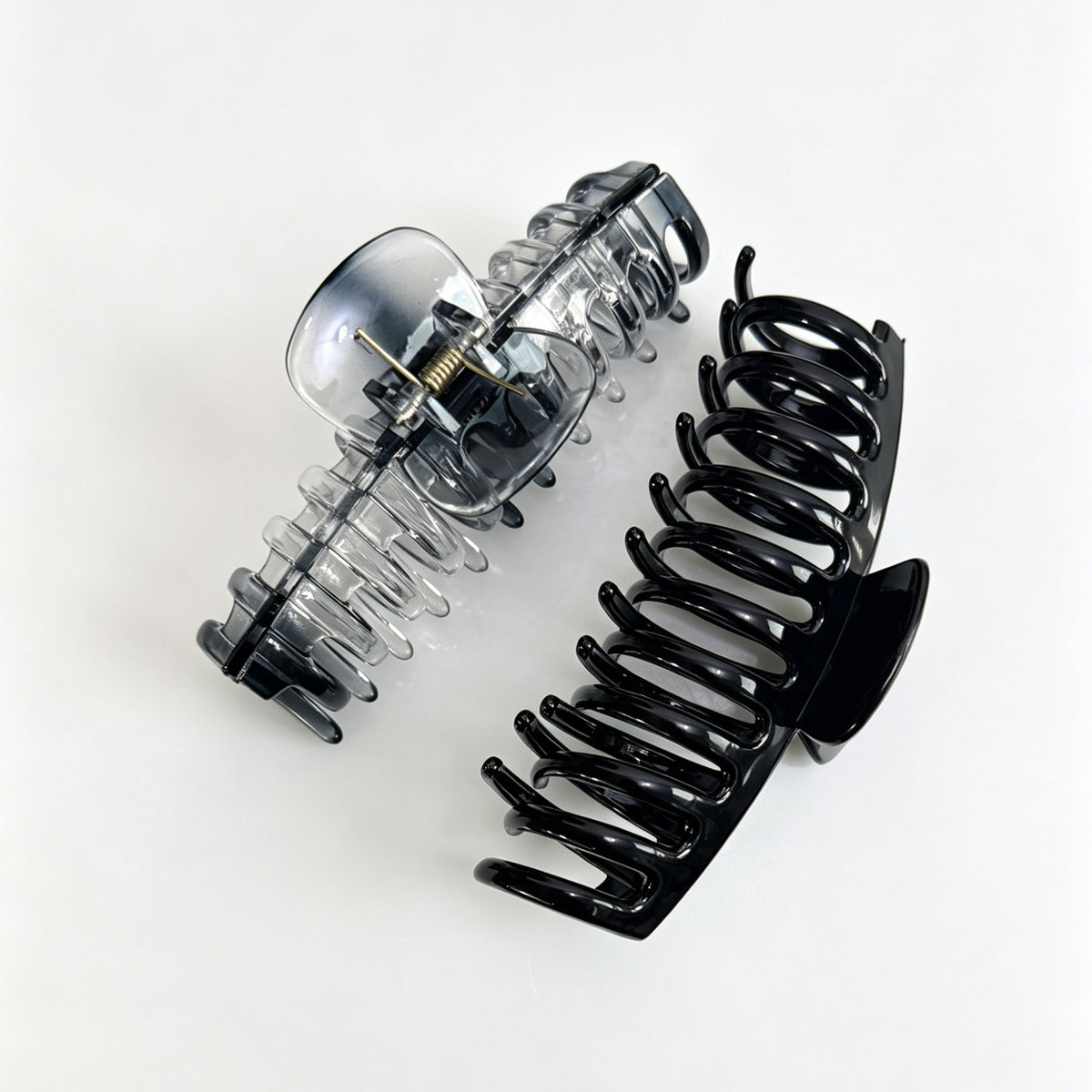 Jumbo 5.5" Glossy Hair Claw Clips for Thick Hair - Extra Large Non-Slip Jaw Clips (2-Piece Set - Jet Black & Crystal Clear)