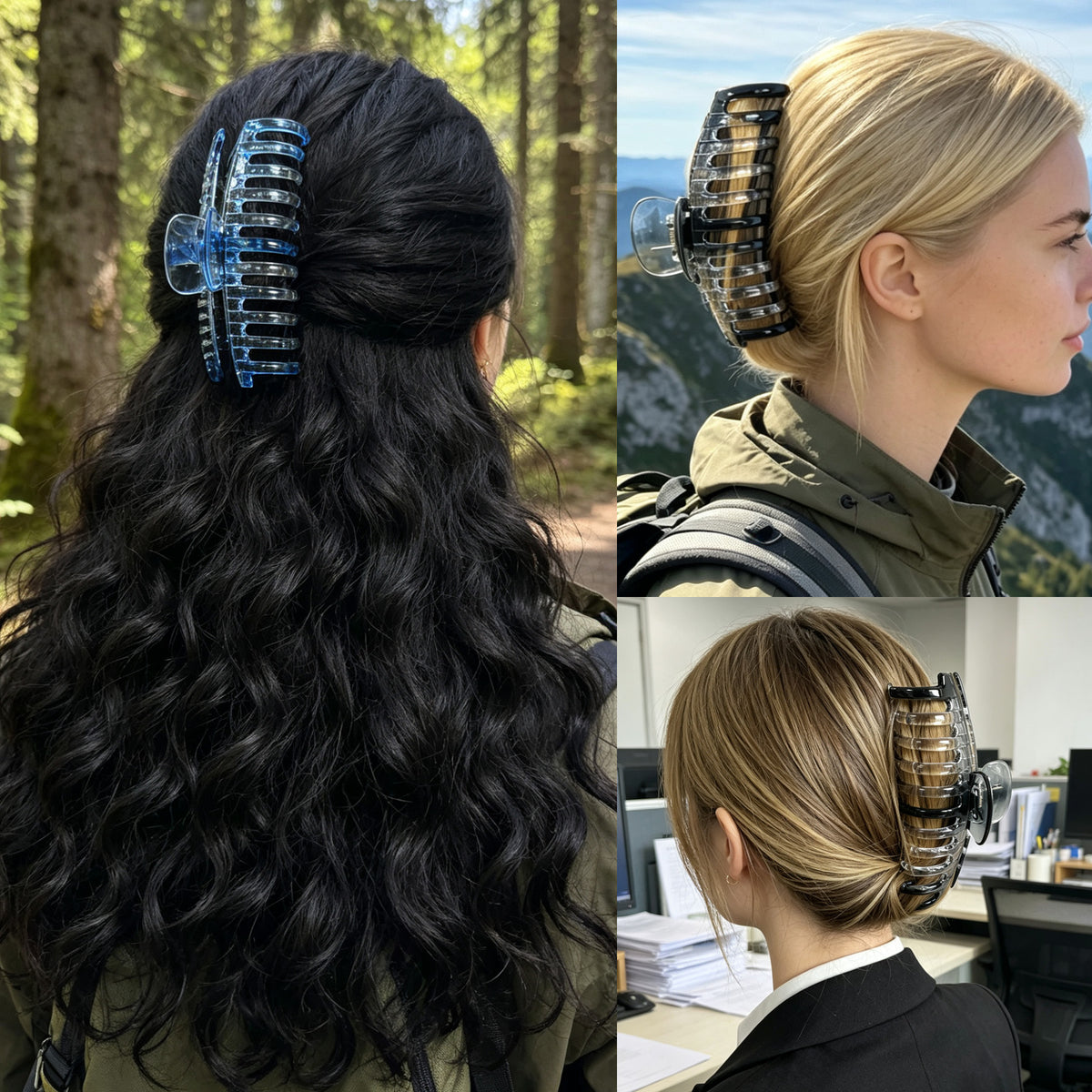Jumbo 5.5" Glossy Hair Claw Clips for Thick Hair - Extra Large Non-Slip Jaw Clips (2-Piece Set - Smoky Clear & Cobalt Blue)