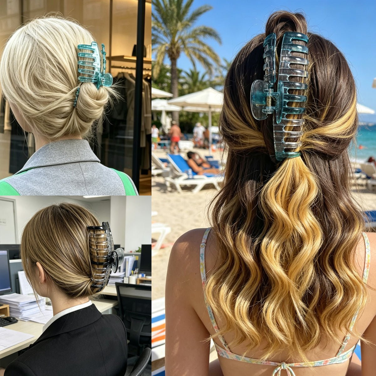 Jumbo 5.5" Glossy Hair Claw Clips for Thick Hair - Extra Large Non-Slip Jaw Clips (2-Piece Set - Smoky Clear & Ocean Teal)