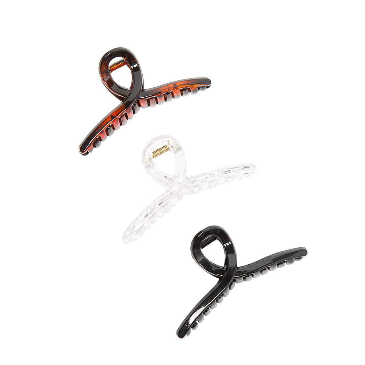 Glossy Butterfly Twist Hair Claw Clips for Thin & Fine Hair - Neutral Tortoise, Black & Clear (3-Piece Set with Black Velvet Gift Pouch)