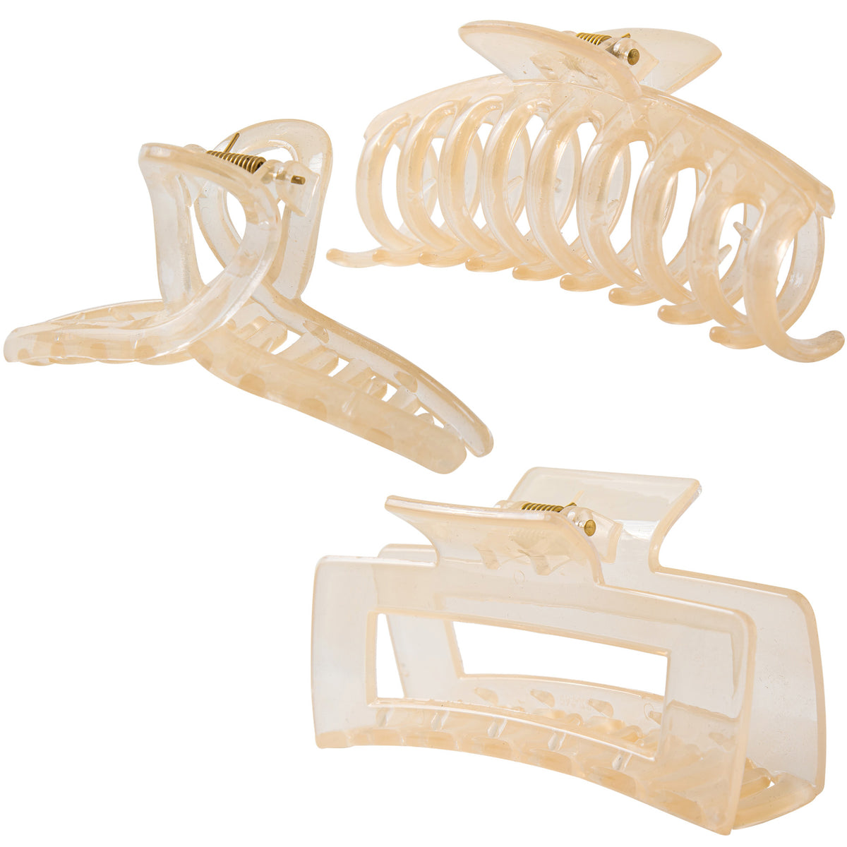 Large Glossy Champagne Hair Claw Clips - Translucent Cream Non-Slip Barrettes for All Hair (3-Piece Set with Black Velvet Gift Pouch)