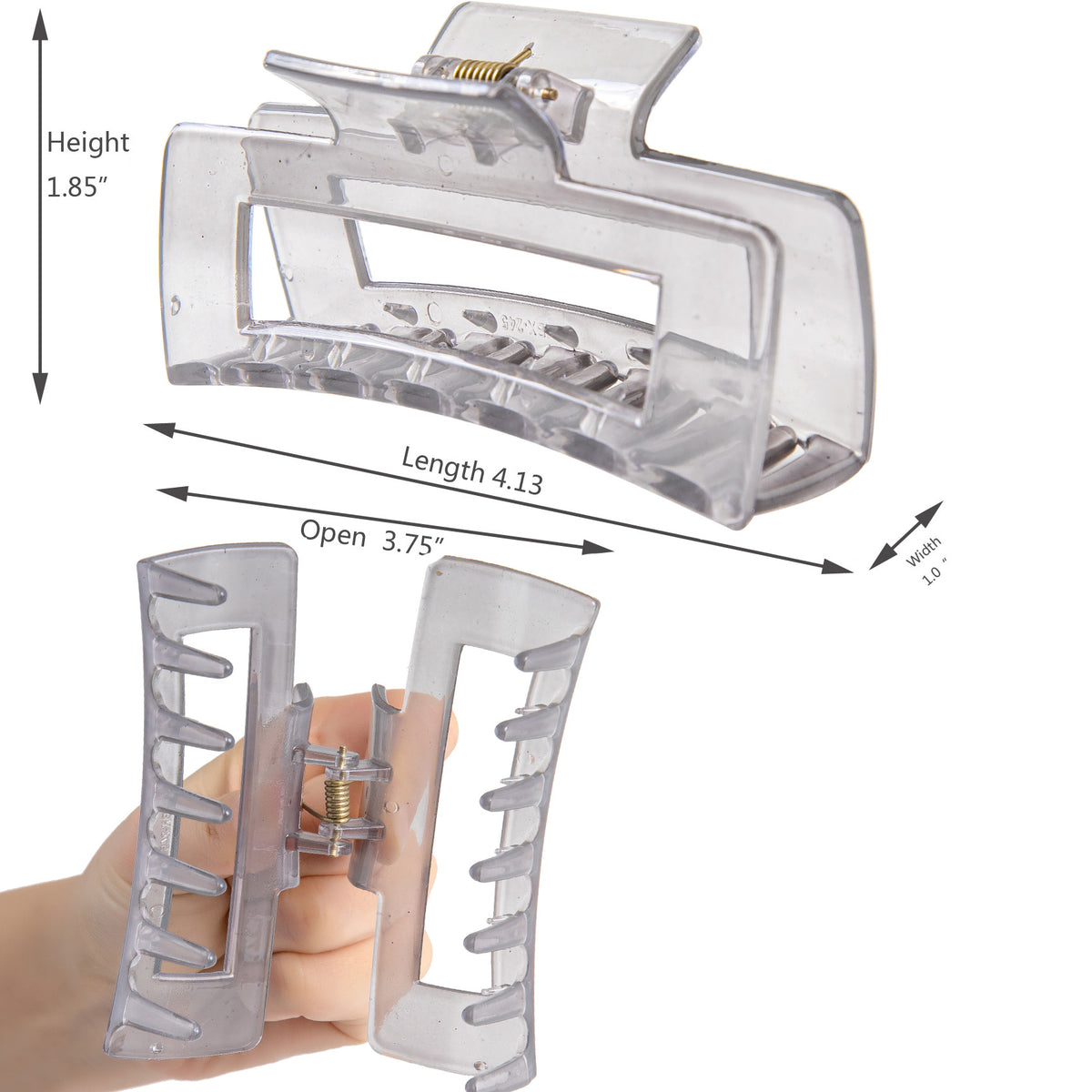 Large Glossy Smokey Grey Hair Claw Clips - Translucent Clear Non-Slip Barrettes for All Hair (3-Piece Set with Black Velvet Gift Pouch)