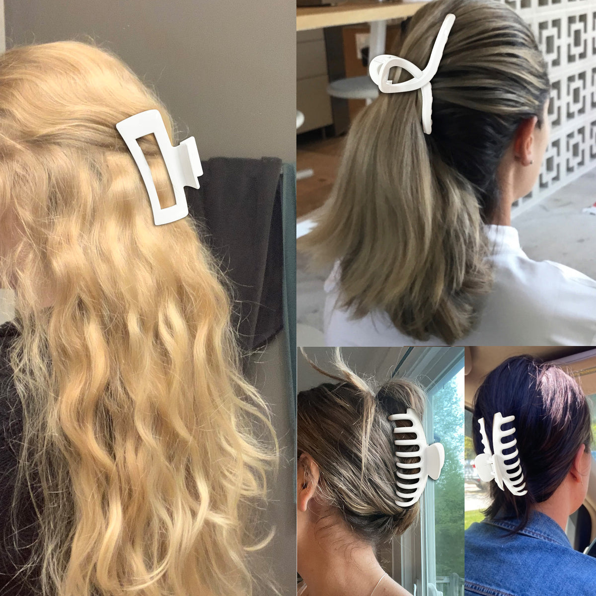 Large White Hair Claw Clips - Glossy Non-Slip Hair Barrettes for All Hair (3-Piece Set with Black Velvet Gift Pouch)