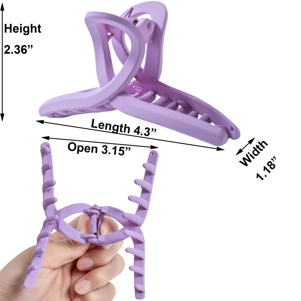 Large Matte Lavender Hair Claw Clips - Pastel Purple Non-Slip Barrettes for Thick Hair (3-Piece Set with Black Velvet Gift Pouch)
