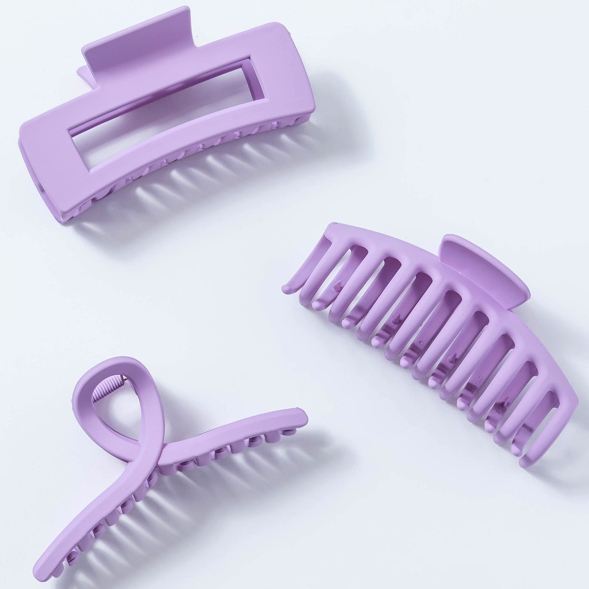 Large Matte Lavender Hair Claw Clips - Pastel Purple Non-Slip Barrettes for Thick Hair (3-Piece Set with Black Velvet Gift Pouch)