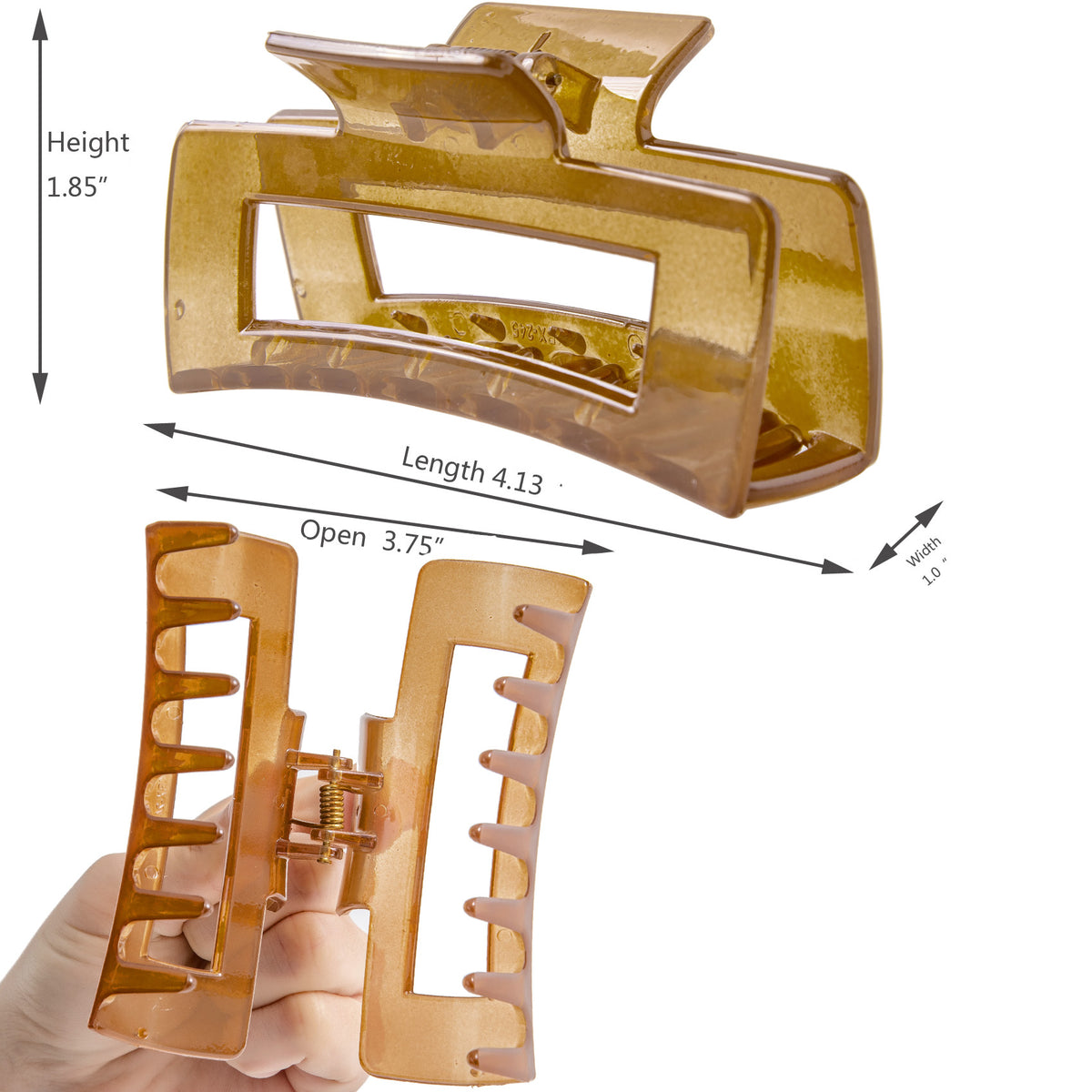 Large Glossy Amber Hair Claw Clips - Honey Caramel Non-Slip Barrettes for All Hair (3-Piece Set with Black Velvet Gift Pouch)