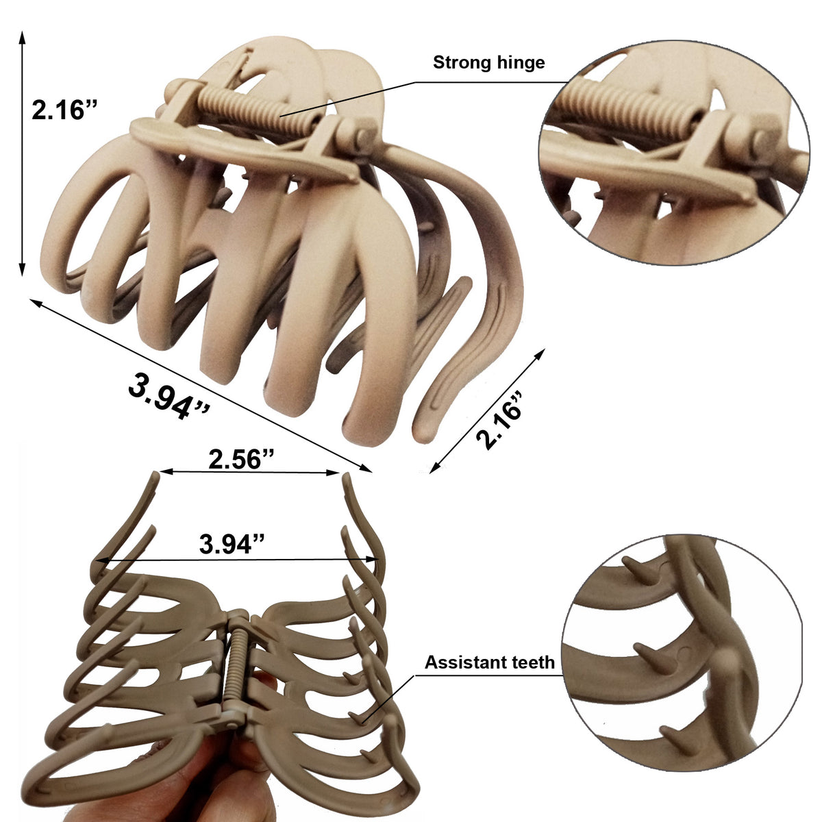 Matte Octopus Hair Claw Clips - 3.94" Large Non-Slip Neutral Hair Barrettes for Thick Hair (4-Pack, Matte Black, Brown, Beige & Cream)