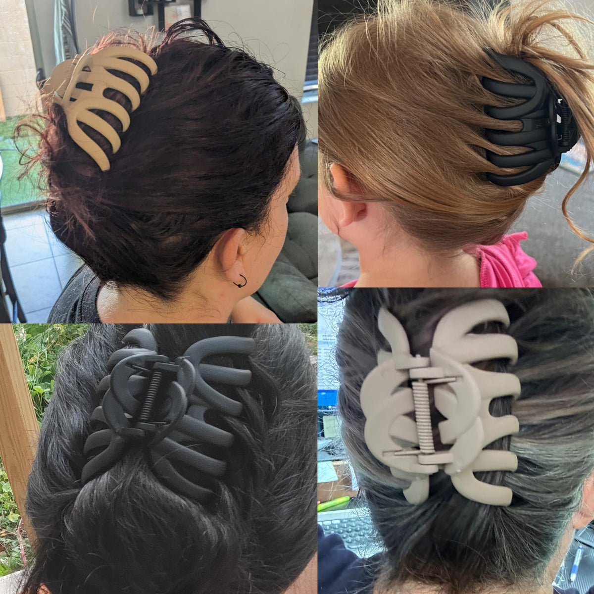 Matte Octopus Hair Claw Clips - 3.94" Large Non-Slip Neutral Hair Barrettes for Thick Hair (4-Pack, Matte Black, Brown, Beige & Cream)