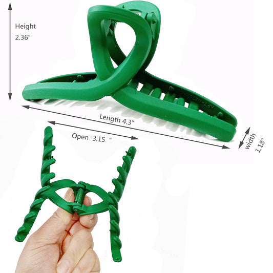 Large Matte Emerald Green Hair Claw Clips - St. Patrick's Day Non-Slip Barrettes for All Hair (3-Piece Set with Black Velvet Gift Pouch)