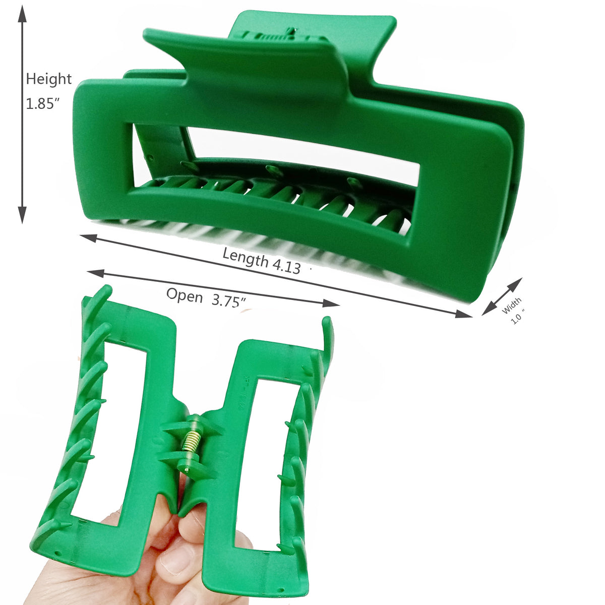 Large Matte Emerald Green Hair Claw Clips - St. Patrick's Day Non-Slip Barrettes for All Hair (3-Piece Set with Black Velvet Gift Pouch)