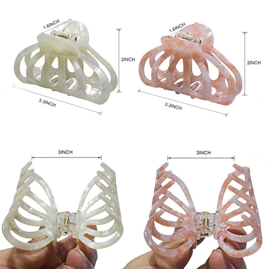 Cellulose Acetate French Hair Claw Clips - 3.3" Medium Boho Barrettes (2-Pack with Gift Pouch, Pearl White & Blossom Pink Marble)