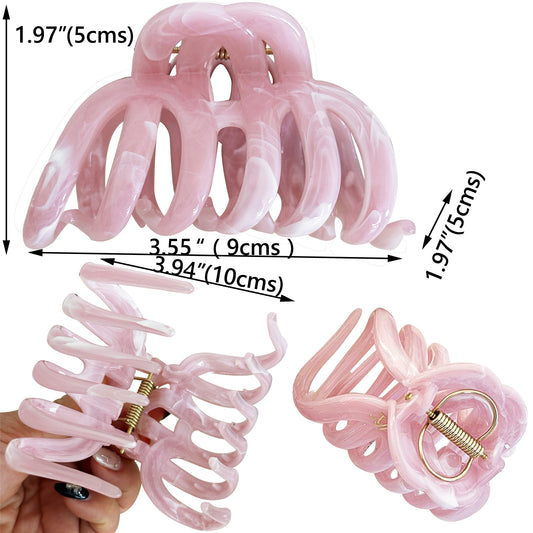 Cellulose Acetate Octopus Hair Claw Clips - 3.94" Jumbo Spider Jaw Clips (4-Piece Set for Thick Hair, Assorted Marble Colors)