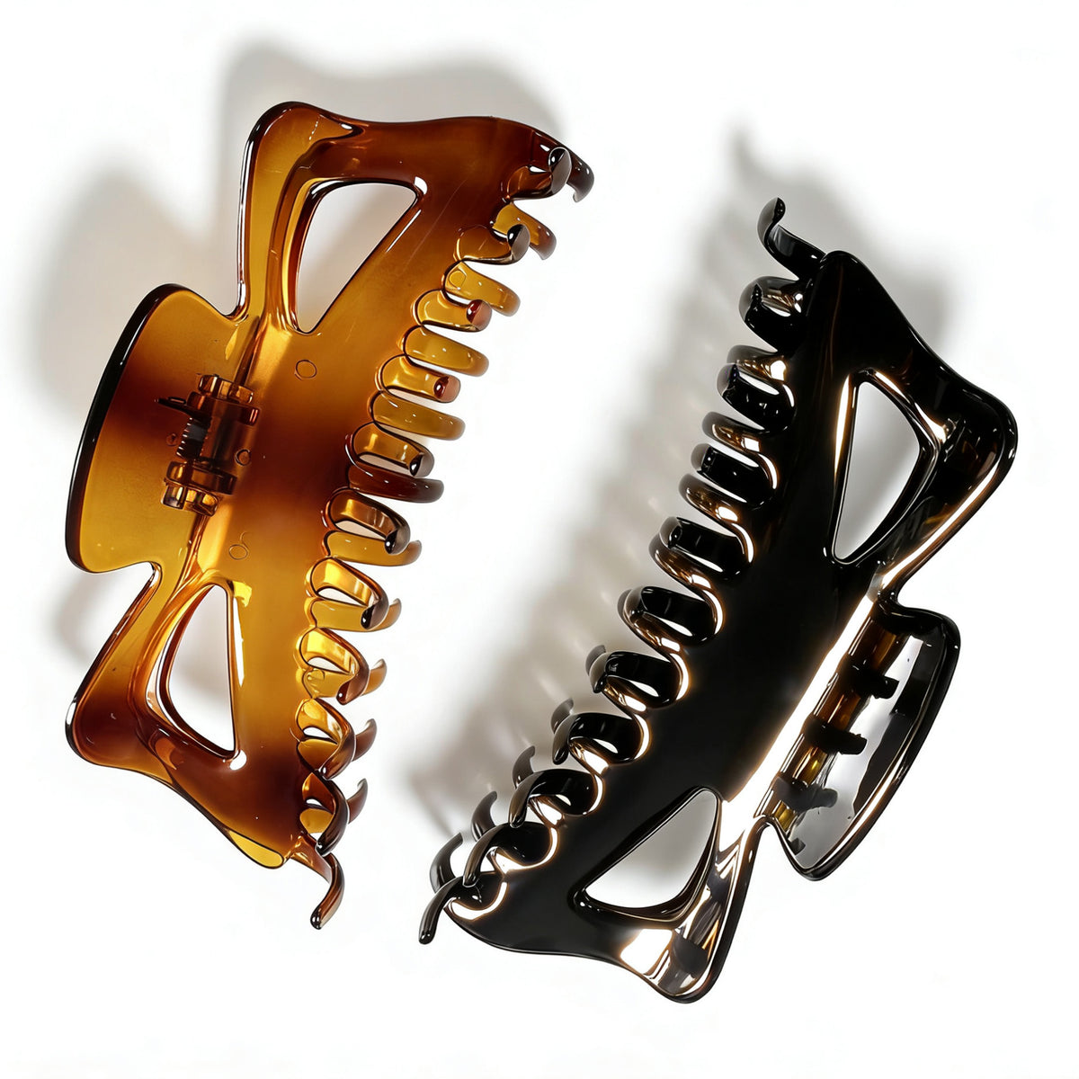 5.1" Jumbo Butterfly Hair Claw Clips for Thick Long Hair - Extra Large Non-Slip Clamps (2-Pack, Black & Amber Brown)