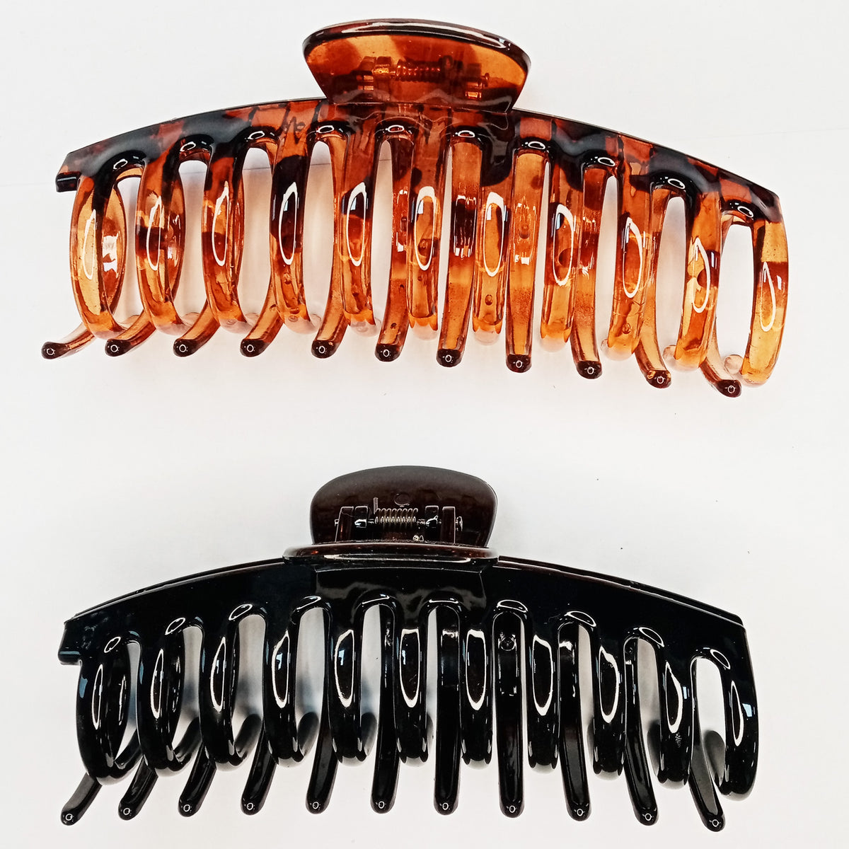 Jumbo 5.5" Glossy Hair Claw Clips for Thick Hair - Extra Large Non-Slip Jaw Clips (2-Piece Set - Jet Black & Classic Tortoiseshell)
