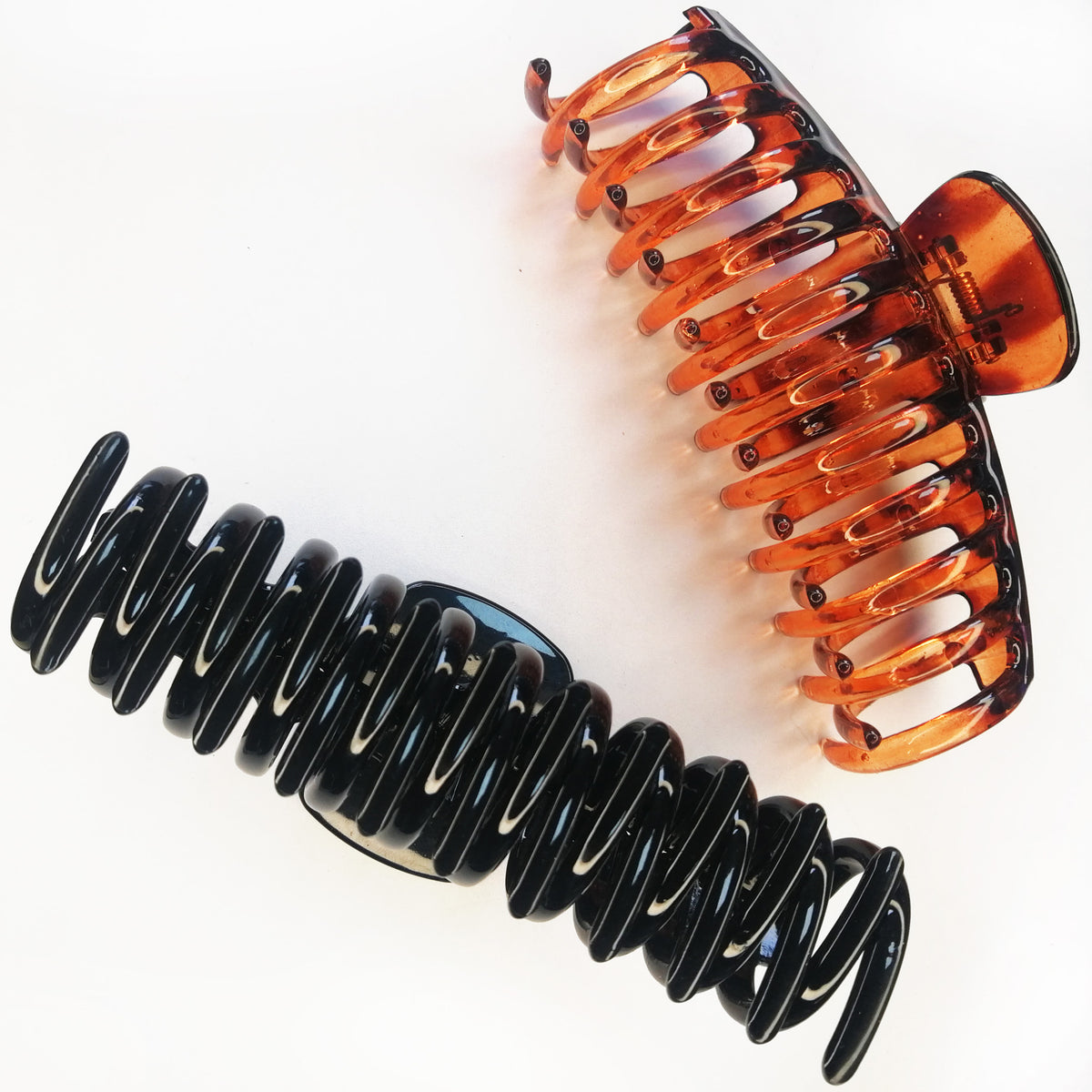 Jumbo 5.5" Glossy Hair Claw Clips for Thick Hair - Extra Large Non-Slip Jaw Clips (2-Piece Set - Jet Black & Classic Tortoiseshell)