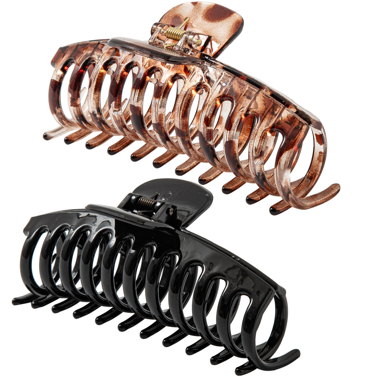 Jumbo 5.5" Glossy Hair Claw Clips for Thick Hair - Extra Large Non-Slip Jaw Clips (2-Piece Set - Jet Black & Brown Tortoiseshell)
