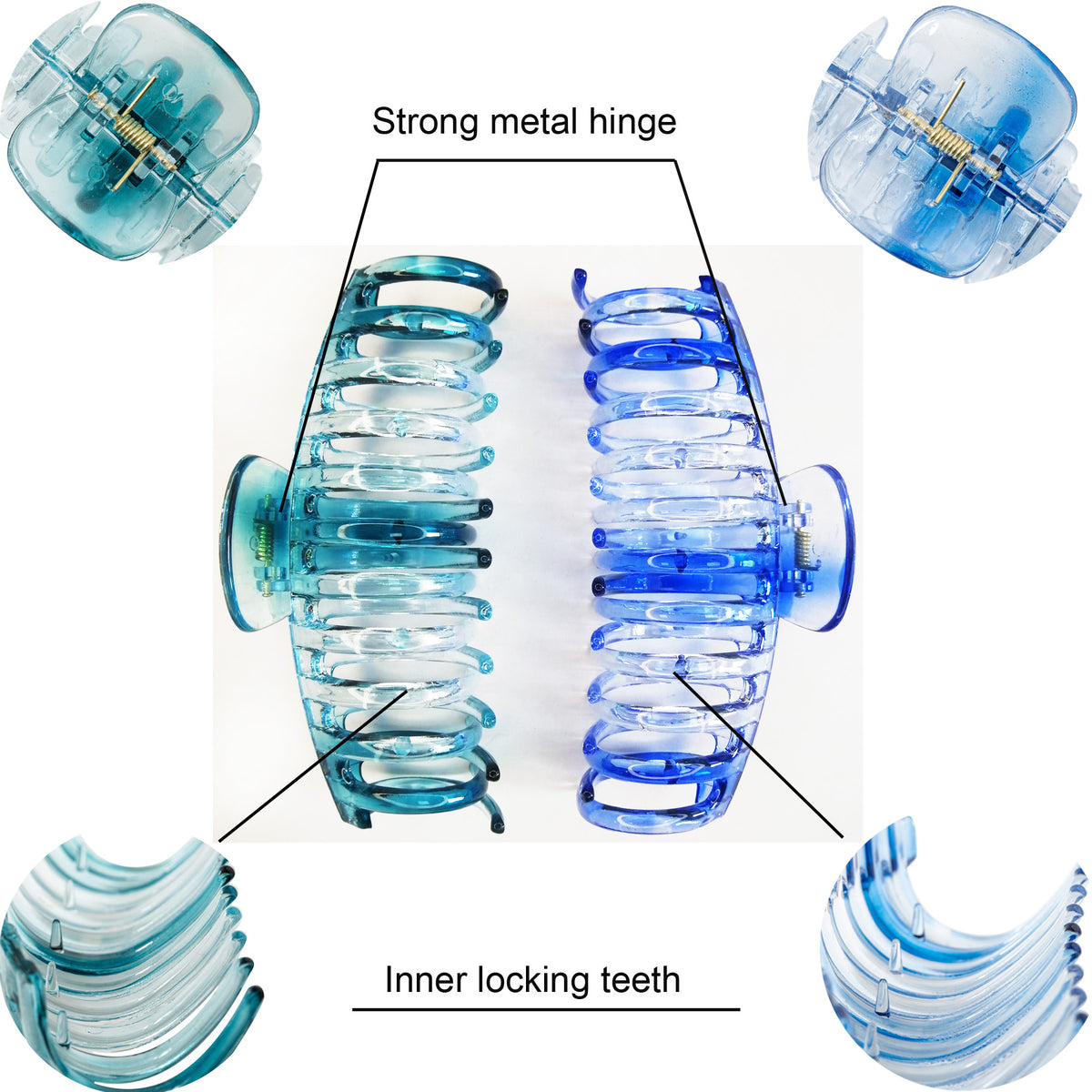 Jumbo 5.5" Glossy Hair Claw Clips for Thick Hair - Extra Large Non-Slip Jaw Clips (2-Piece Set - Cobalt Blue & Ocean Teal)
