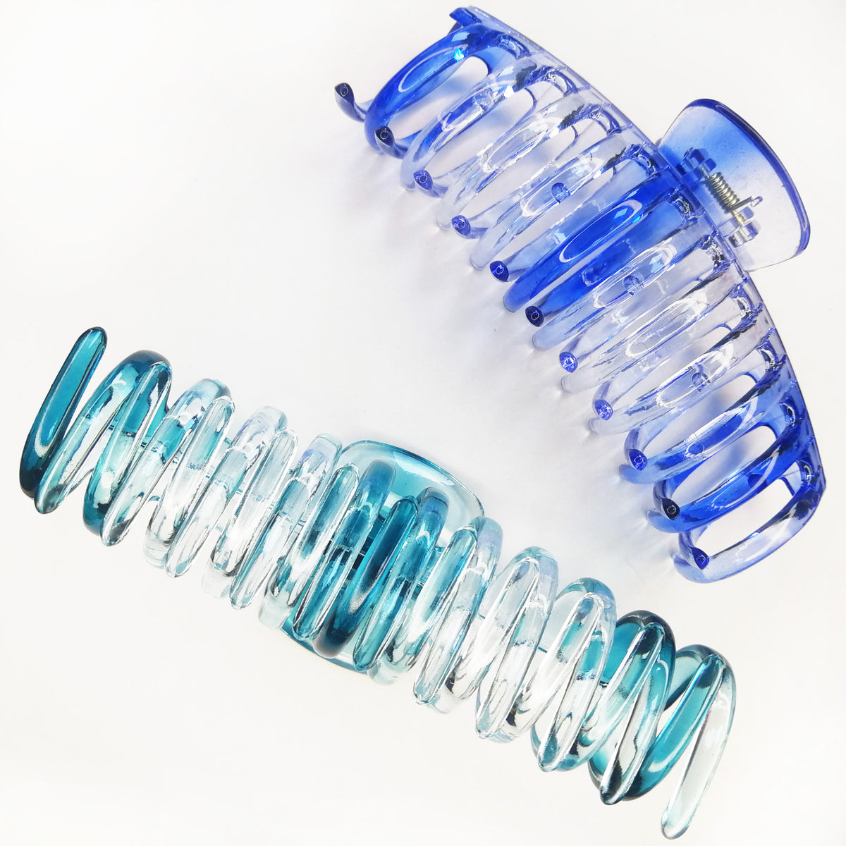 Jumbo 5.5" Glossy Hair Claw Clips for Thick Hair - Extra Large Non-Slip Jaw Clips (2-Piece Set - Cobalt Blue & Ocean Teal)