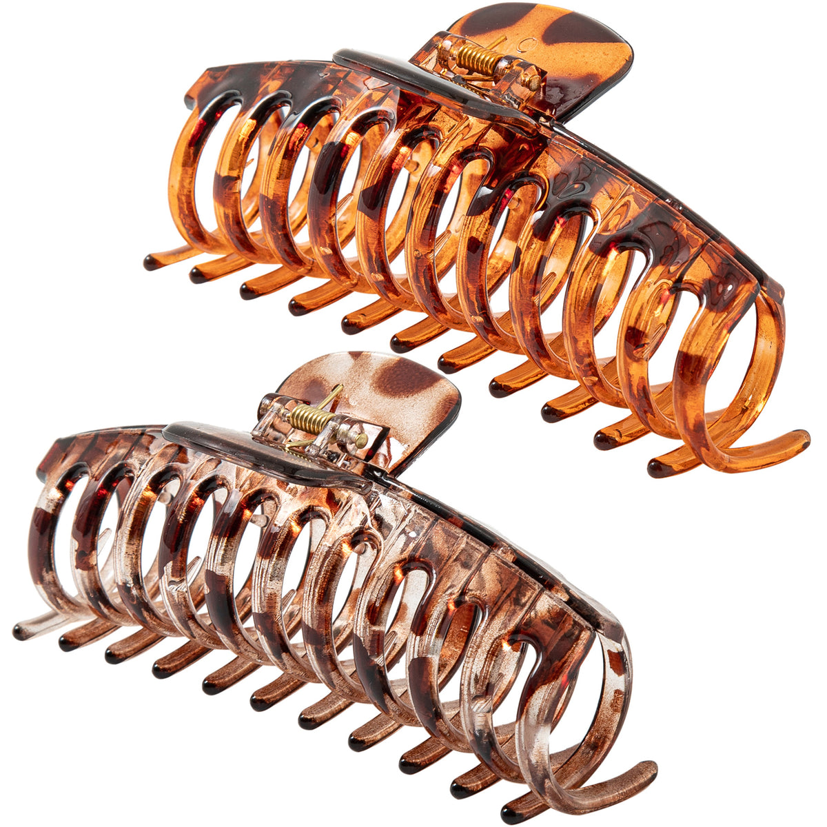 Jumbo 5.5" Leopard Tortoiseshell Hair Claw Clips for Thick Hair - Extra Large Non-Slip Animal Print Jaw Clips (2-Piece Set - Amber Leopard & Smoky Brown Tortoise)