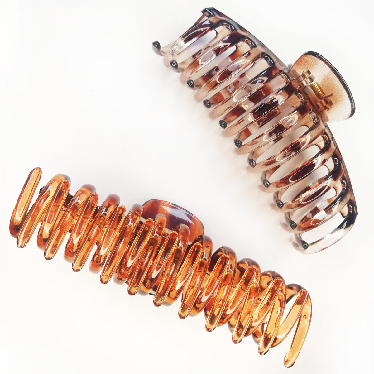 Jumbo 5.5" Leopard Tortoiseshell Hair Claw Clips for Thick Hair - Extra Large Non-Slip Animal Print Jaw Clips (2-Piece Set - Amber Leopard & Smoky Brown Tortoise)