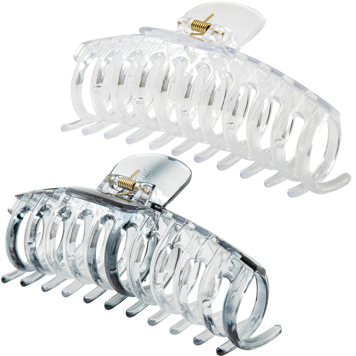 Jumbo 5.5" Glossy Hair Claw Clips for Thick Hair - Extra Large Non-Slip Jaw Clips (2-Piece Set - Crystal Clear & Smoky Clear)