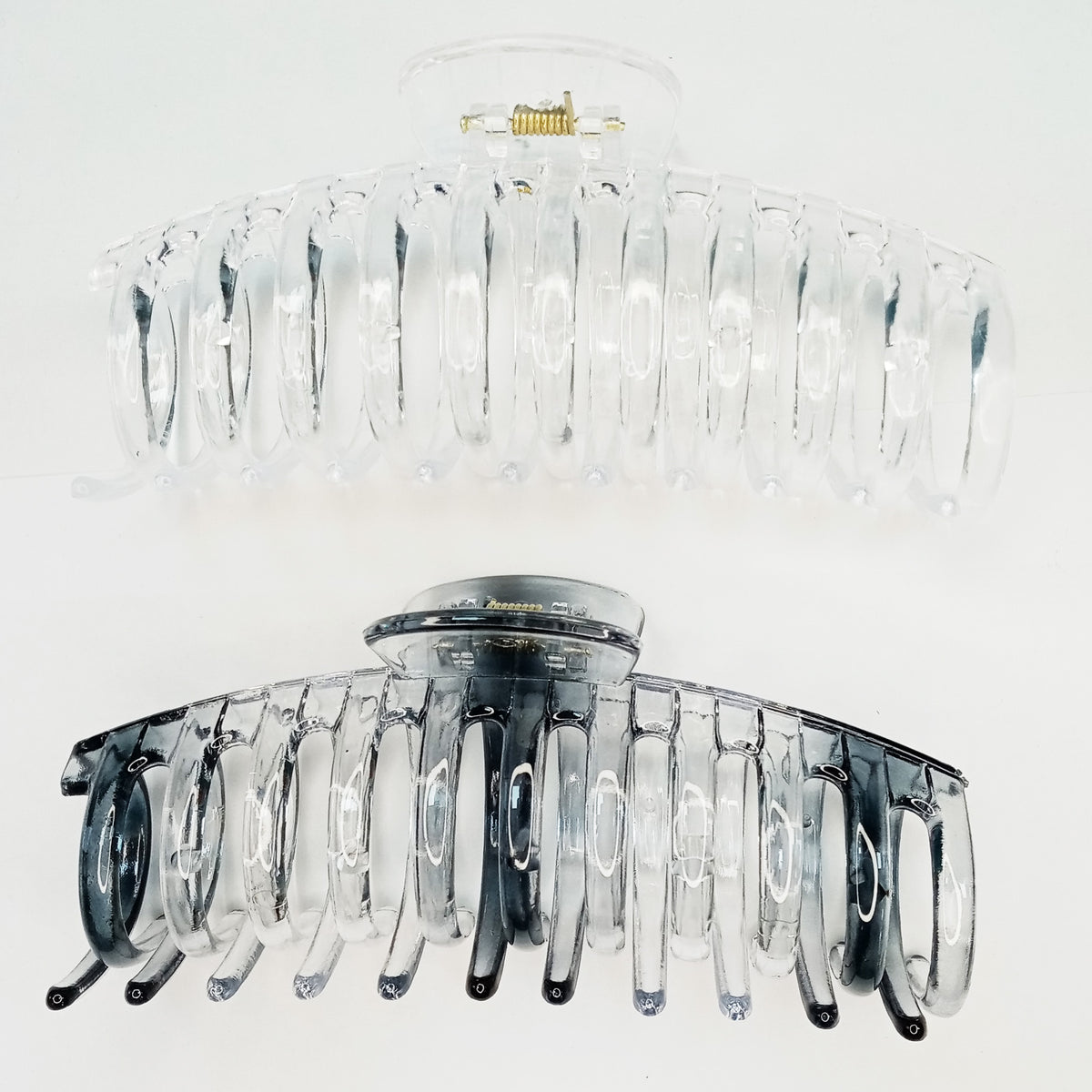 Jumbo 5.5" Glossy Hair Claw Clips for Thick Hair - Extra Large Non-Slip Jaw Clips (2-Piece Set - Crystal Clear & Smoky Clear)