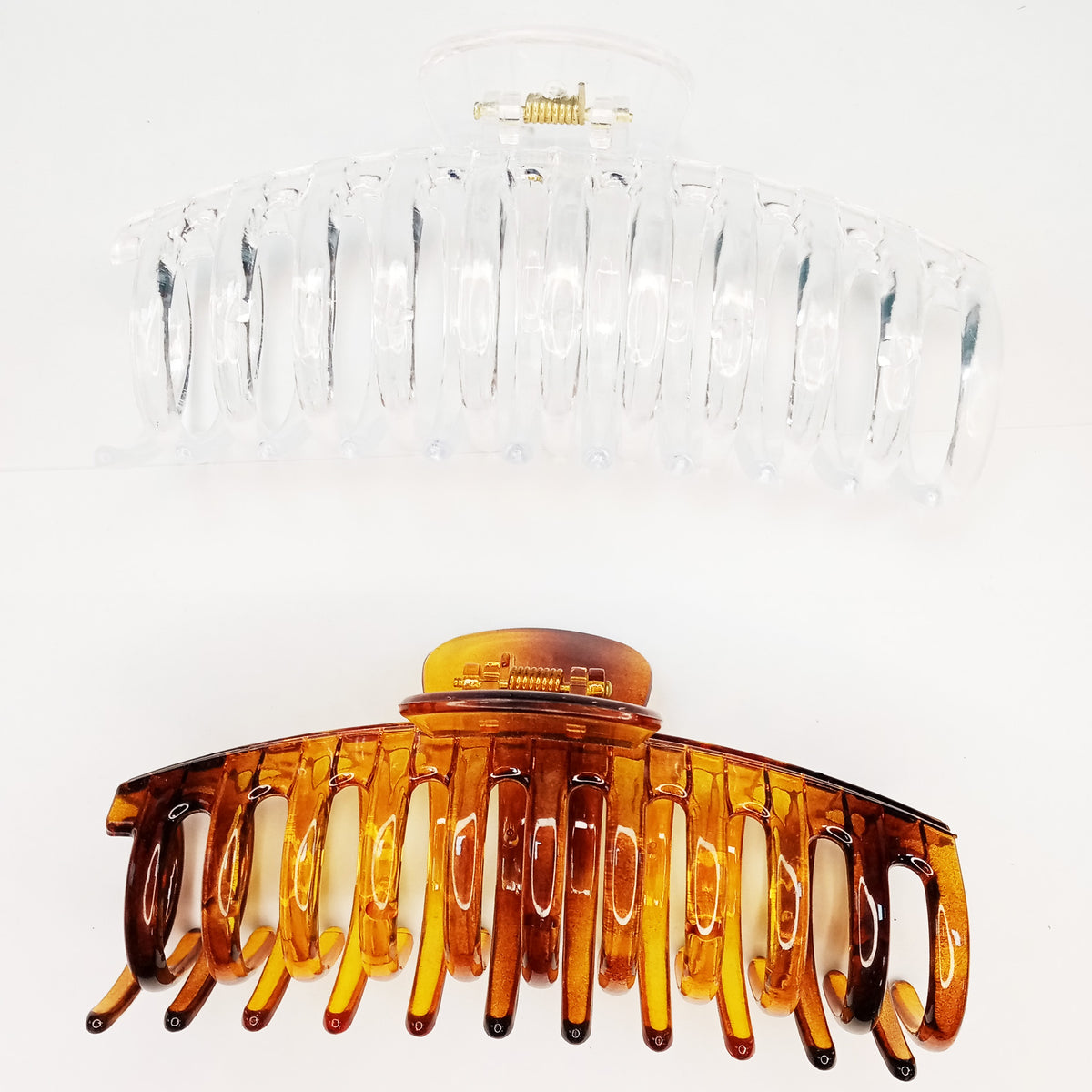 Jumbo 5.5" Glossy Hair Claw Clips for Thick Hair - Extra Large Non-Slip Jaw Clips (2-Piece Set - Crystal Clear & Amber Tortoiseshell)