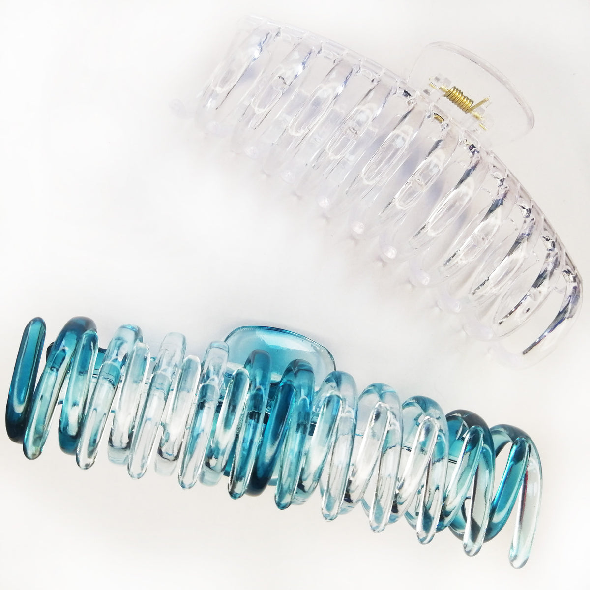 Jumbo 5.5" Glossy Hair Claw Clips for Thick Hair - Extra Large Non-Slip Jaw Clips (2-Piece Set - Crystal Clear & Ocean Teal)