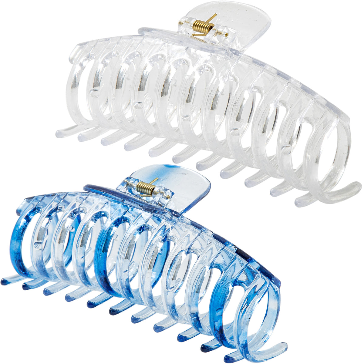 Jumbo 5.5" Glossy Hair Claw Clips for Thick Hair - Extra Large Non-Slip Jaw Clips (2-Piece Set - Crystal Clear & Cobalt Blue)