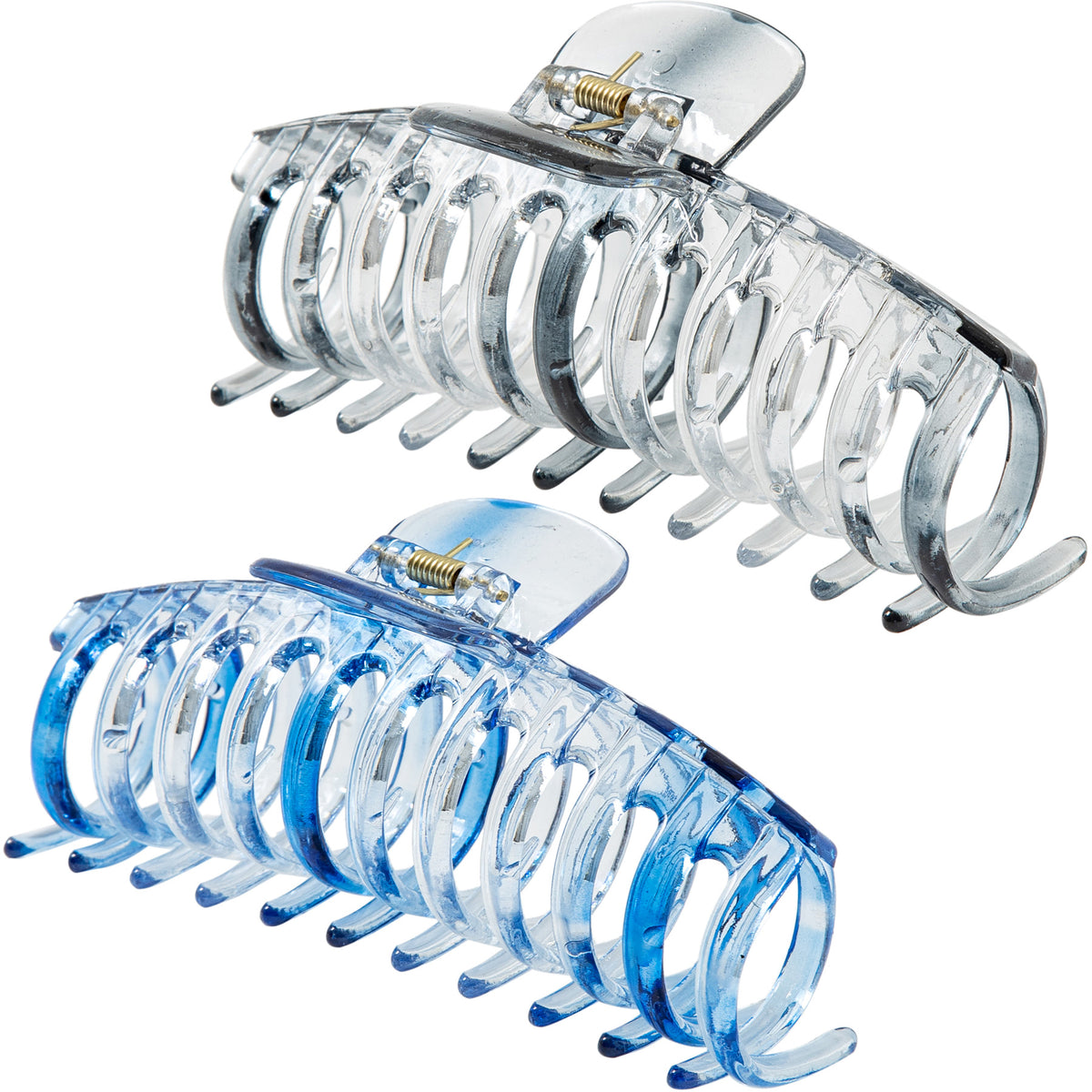 Jumbo 5.5" Glossy Hair Claw Clips for Thick Hair - Extra Large Non-Slip Jaw Clips (2-Piece Set - Smoky Clear & Cobalt Blue)