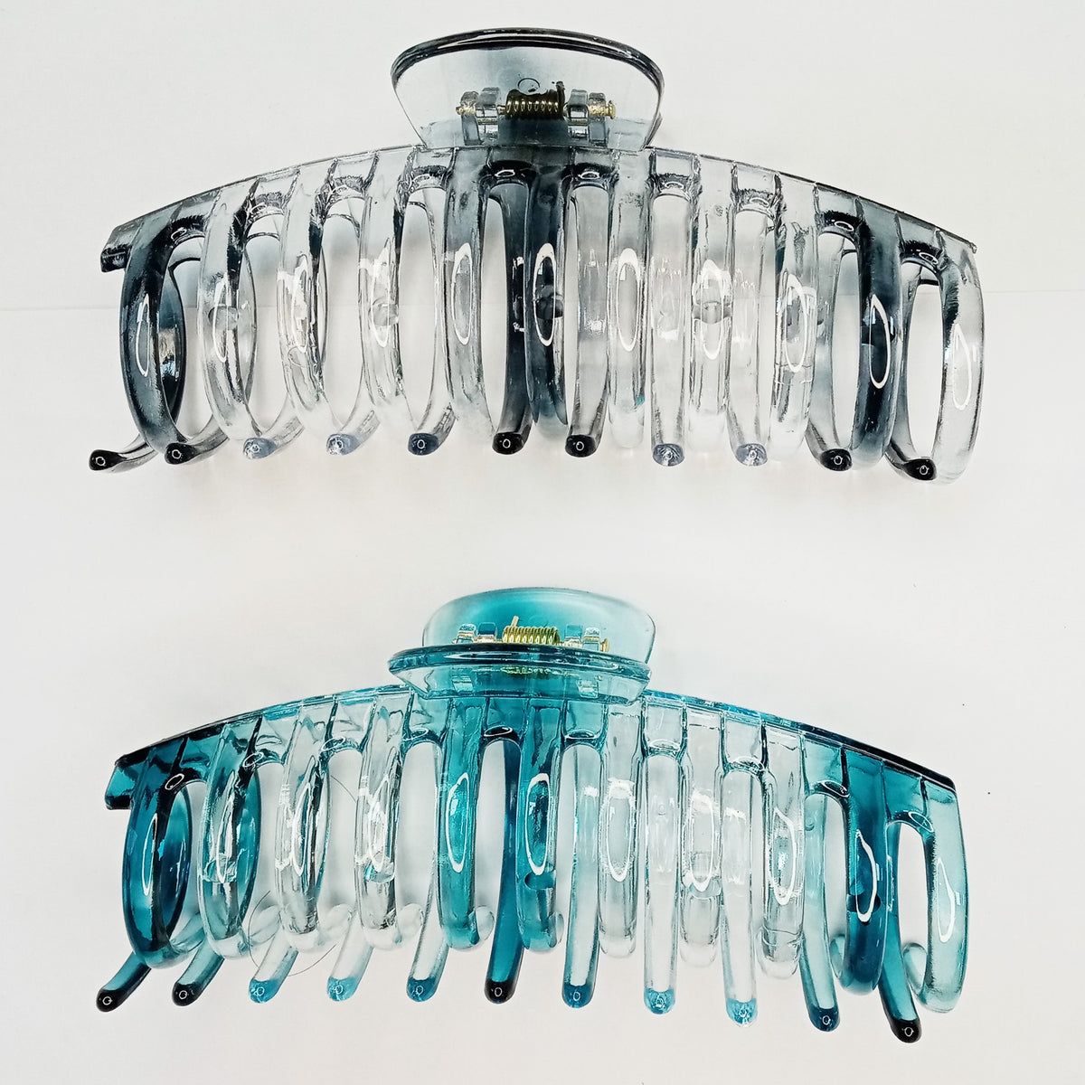 Jumbo 5.5" Glossy Hair Claw Clips for Thick Hair - Extra Large Non-Slip Jaw Clips (2-Piece Set - Smoky Clear & Ocean Teal)