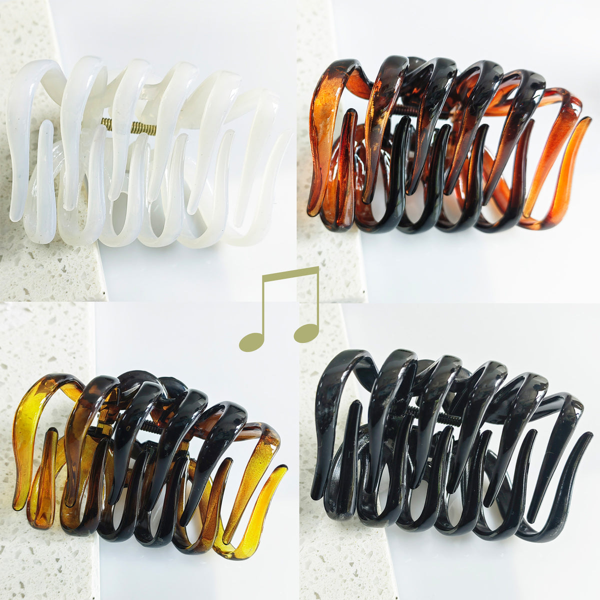 Large Octopus Hair Claw Clips - 3.74" French Spider Hair Barrettes for Thick Hair (4-Pack, Black, Amber, Mahogany Tortoise & Pearl White)