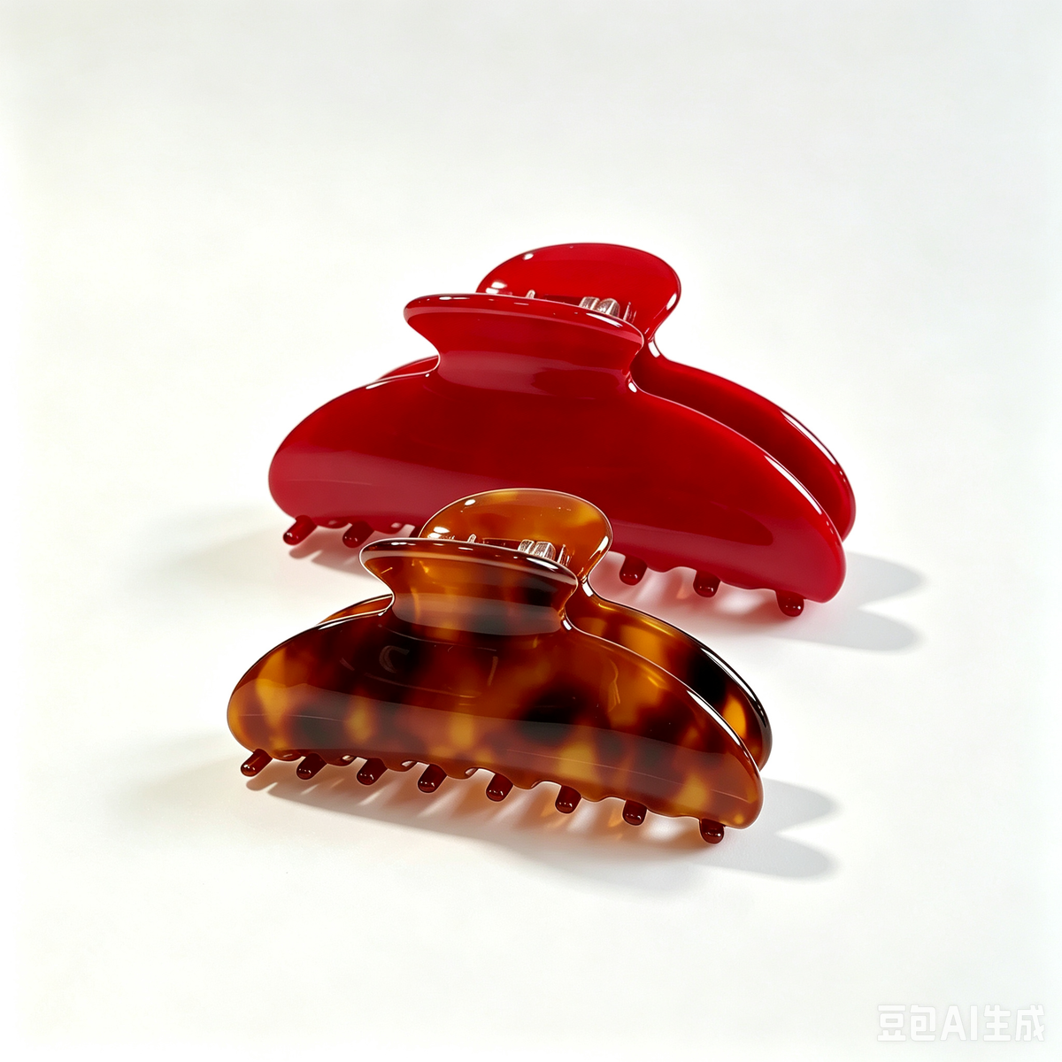 Cellulose Acetate French Hair Claw Clips - 3.35" Medium Arched Barrettes (2-Pack with Gift Pouch, Vintage Red & Classic Tortoiseshell)