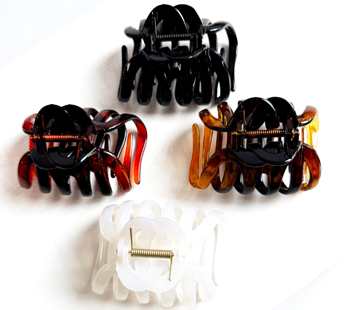 Large Octopus Hair Claw Clips - 3.74" French Spider Hair Barrettes for Thick Hair (4-Pack, Black, Amber, Mahogany Tortoise & Pearl White)