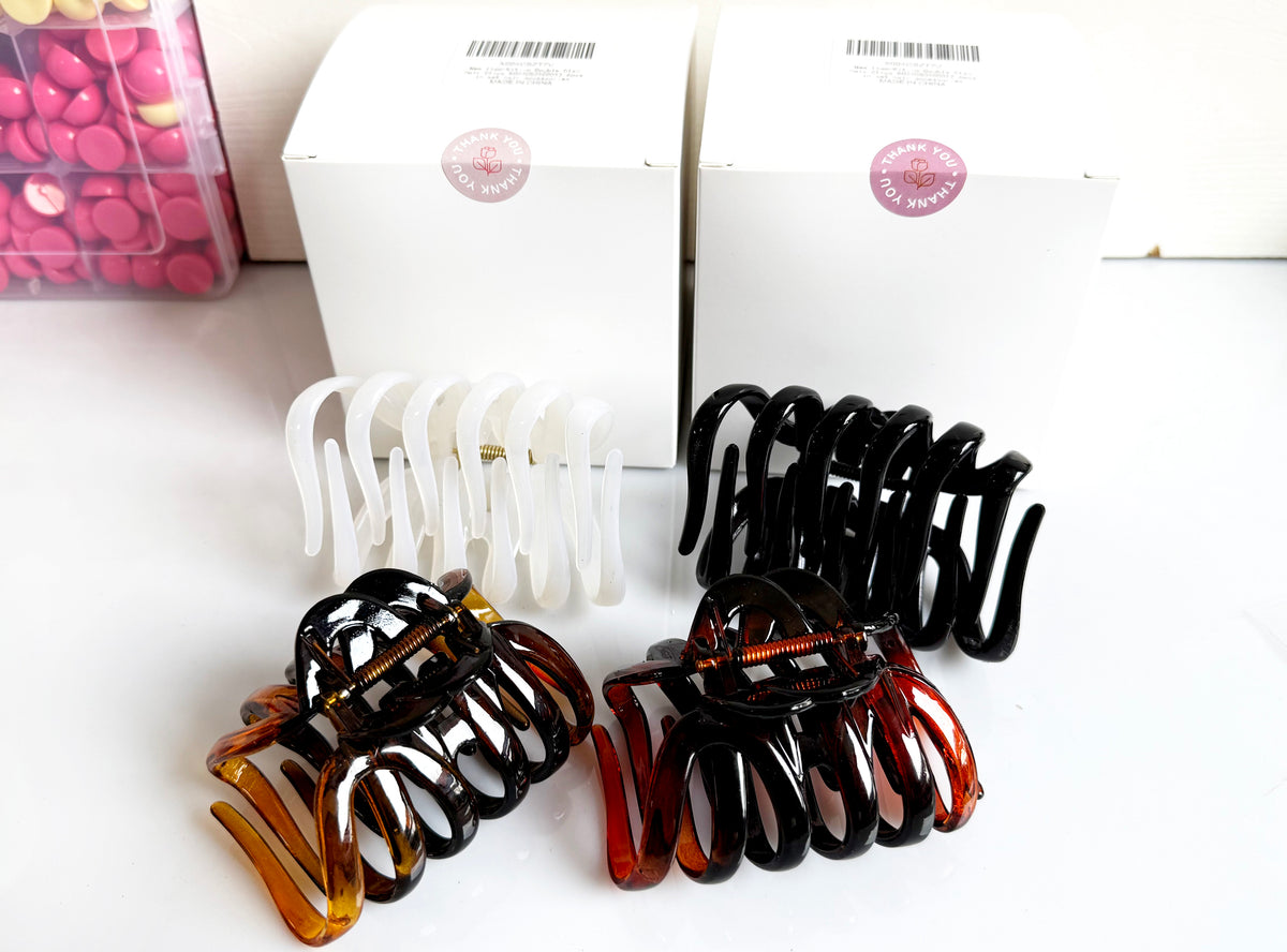 Large Octopus Hair Claw Clips - 3.74" French Spider Hair Barrettes for Thick Hair (4-Pack, Black, Amber, Mahogany Tortoise & Pearl White)