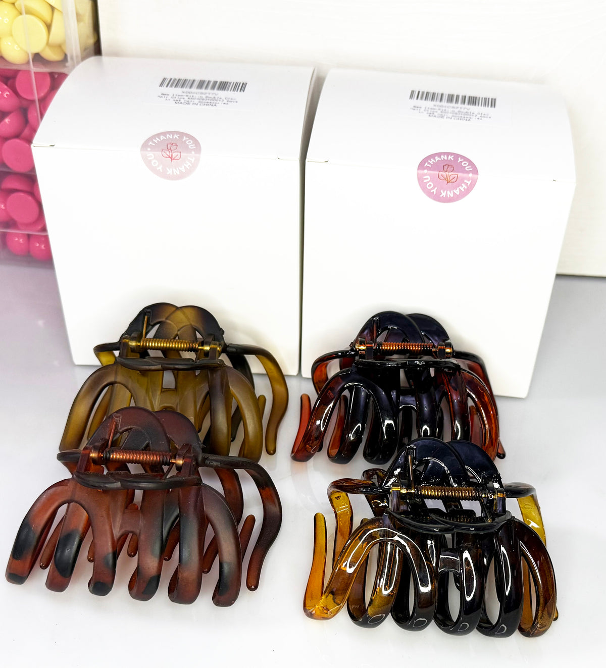 Vintage Leopard Octopus Hair Claw Clips - 3.94" Large Matte & Glossy Brown Jaw Clips (4-Piece Set for Thick Hair, Neutral Everyday Basics)