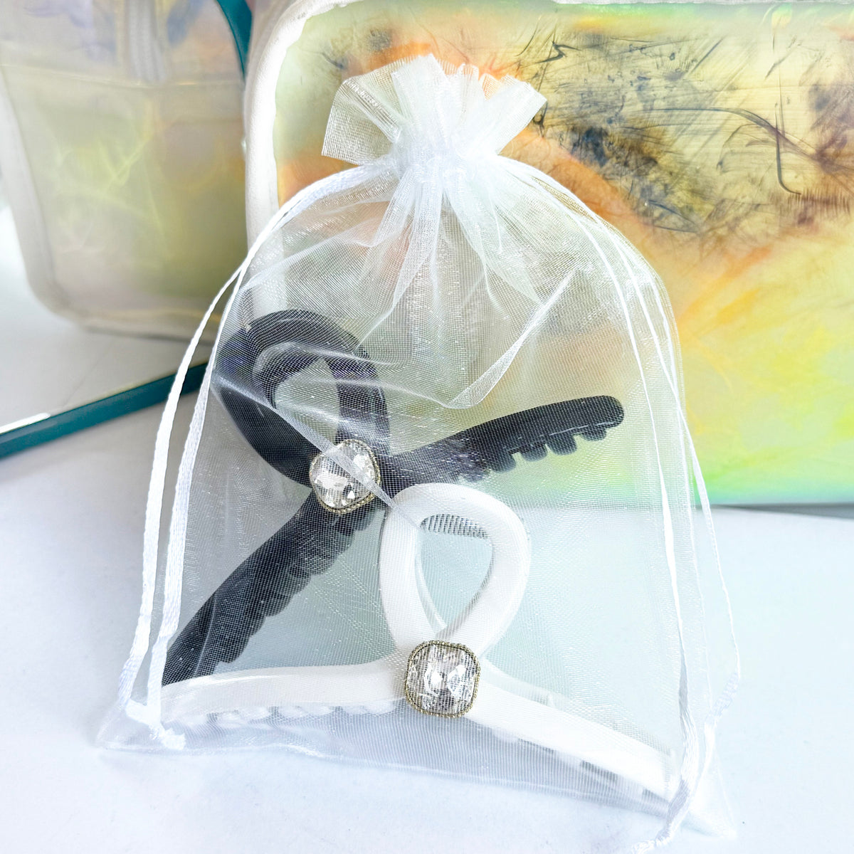 Sparkling Crystal Hair Claw Clips - 4.3" Large Non-Slip Hair Butterfly Clamps (2-Pack, Black & White)