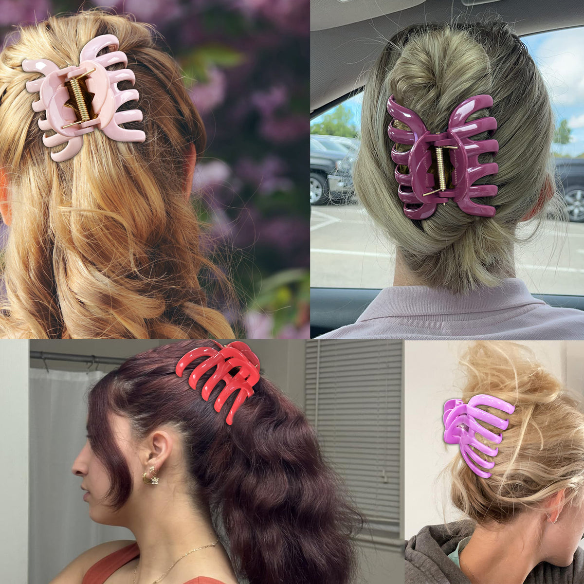 Large Octopus Hair Claw Clips - 3.74" Non-Slip Hair Barrettes for Thick Hair (4-Pack with Gift Bag, Soft Pink, Fuchsia, Crimson Red & Deep Burgundy)