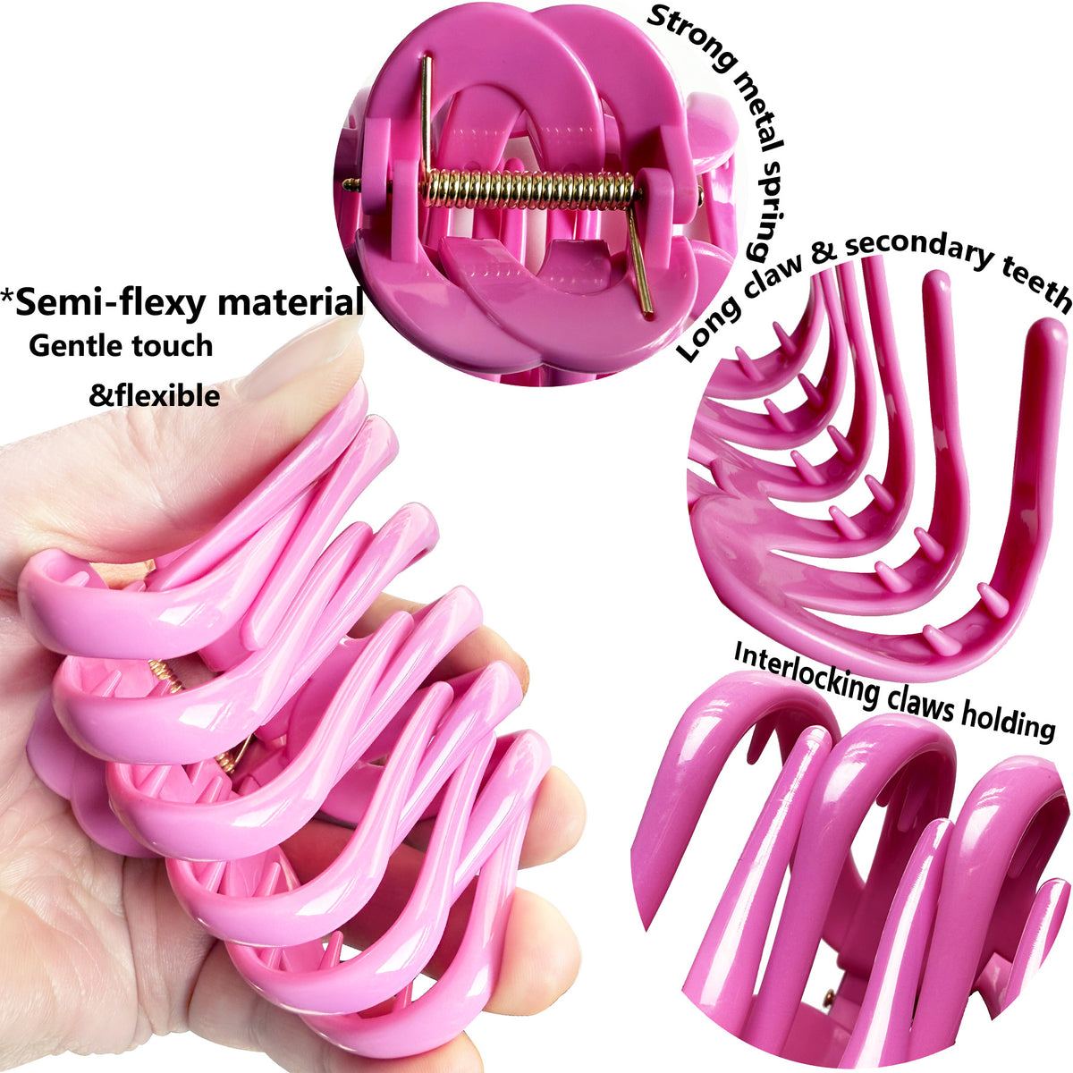Large Octopus Hair Claw Clips - 3.74" Non-Slip Hair Barrettes for Thick Hair (4-Pack with Gift Bag, Soft Pink, Fuchsia, Crimson Red & Deep Burgundy)