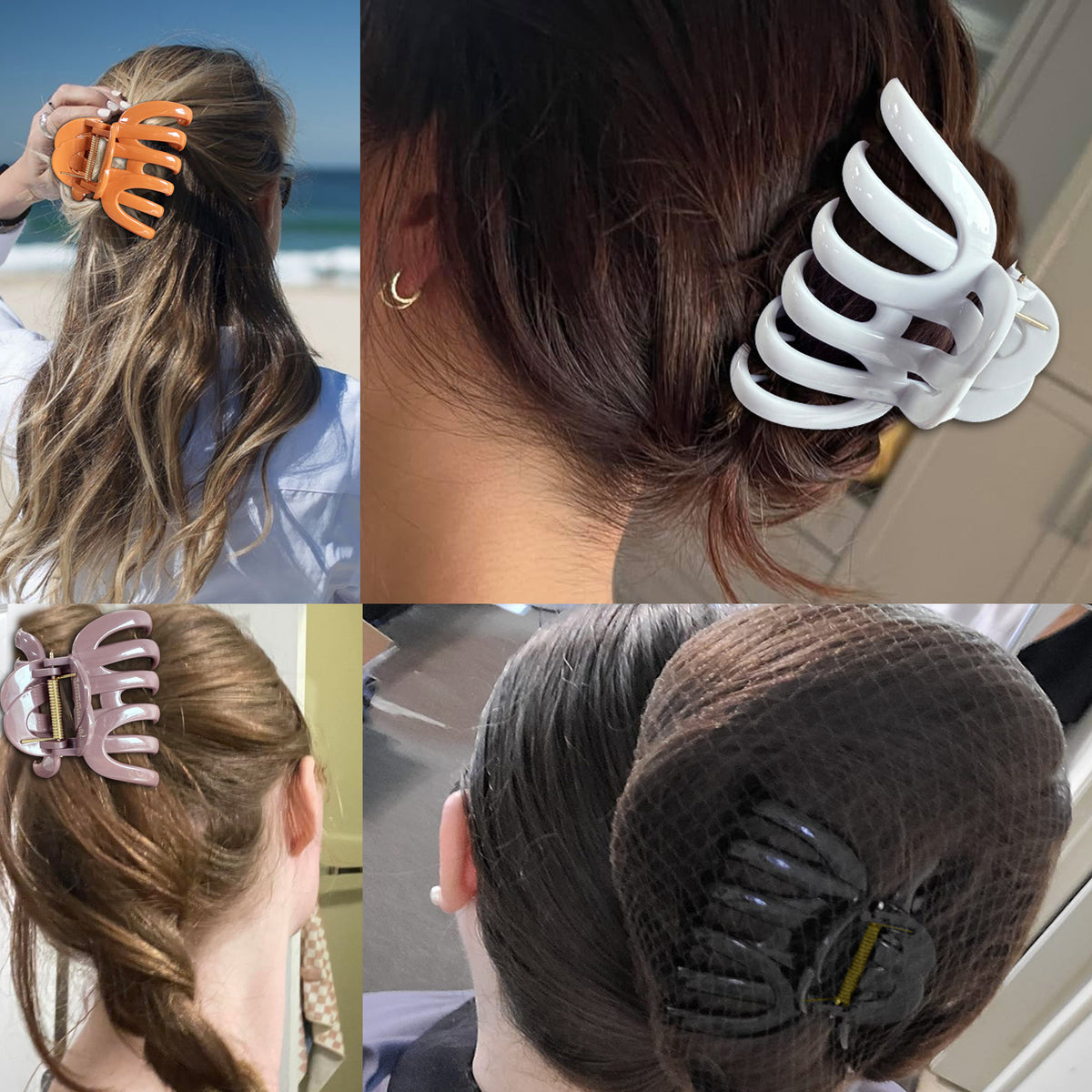 Large Octopus Hair Claw Clips - 3.74" Non-Slip Hair Barrettes for Thick Hair (4-Pack with Gift Bag, Classic Black, Pure White, Amber Caramel & Mocha Brown)