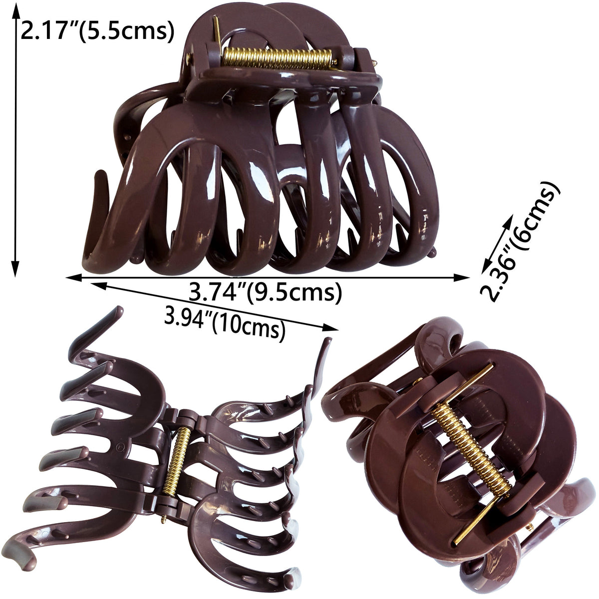 Large Octopus Hair Claw Clips - 3.74" Non-Slip Hair Barrettes for Thick Hair (4-Pack with Gift Bag, Classic Black, Pure White, Amber Caramel & Mocha Brown)
